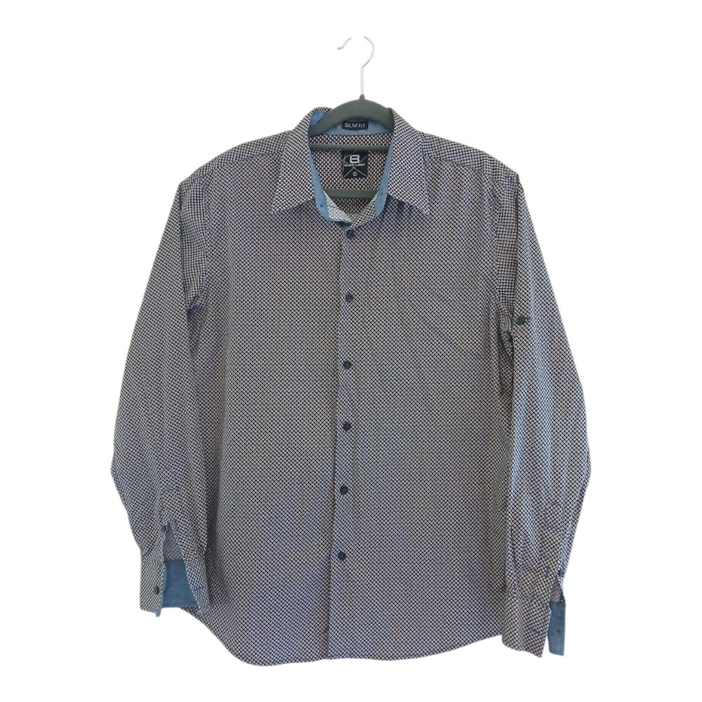 Black Label Men's Black and White Patterned Shirt Sz‎ L